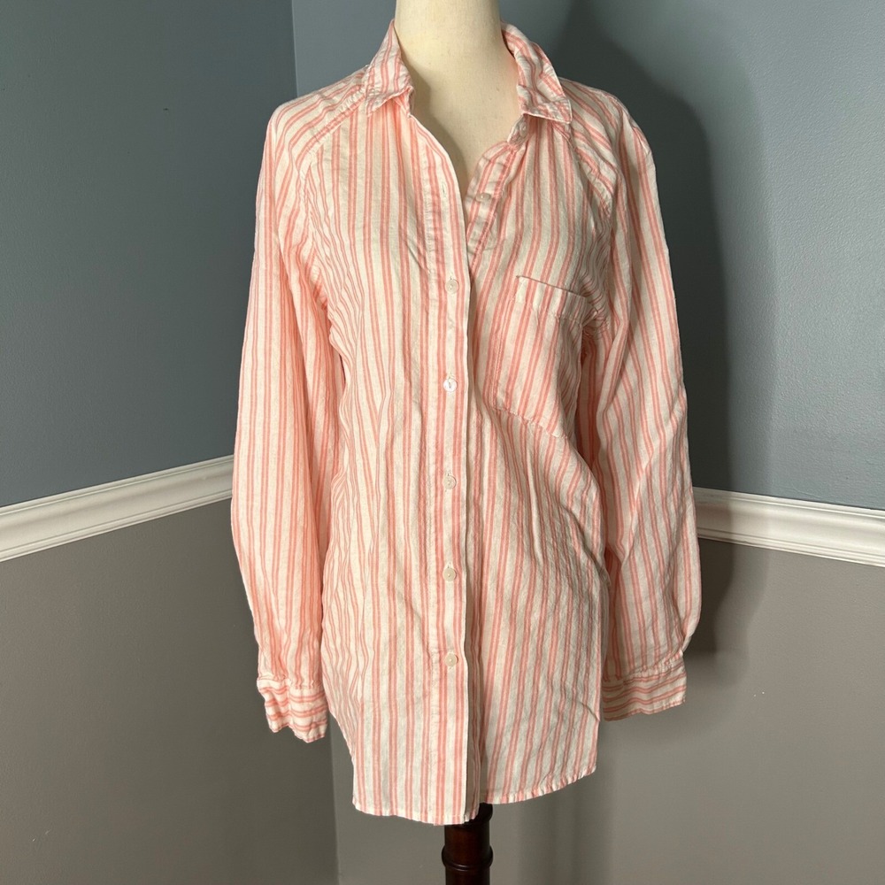 Universal Thread Striped Linen Blend Button-Up Shirt Relaxed Fit Medium‎